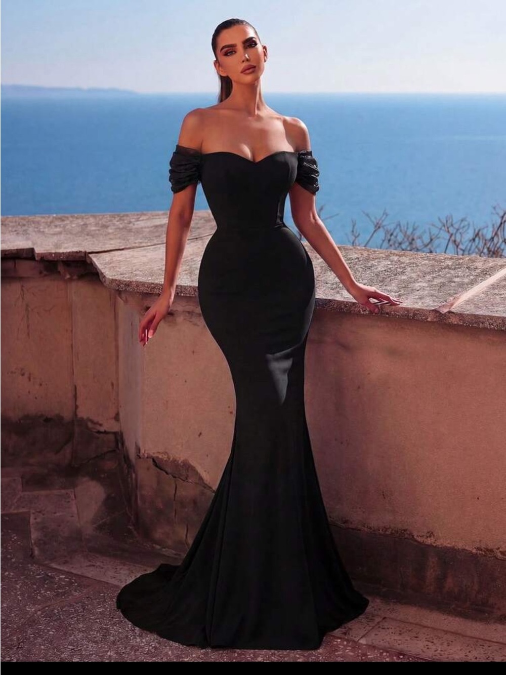 Faeriesty Elegant Off-Shoulder Black Mermaid Dress size :XL BNWOT